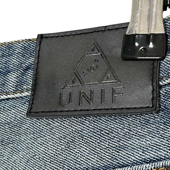 UNIF Denim Shorts Women’s 28 High-Rise Raw Hem Grunge Y2K Distressed - Picture 9 of 14